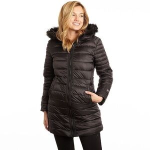 Excelled(Kohls brand) Womens Faux Fur Hooded Puffer Black Winter Coat Size Large